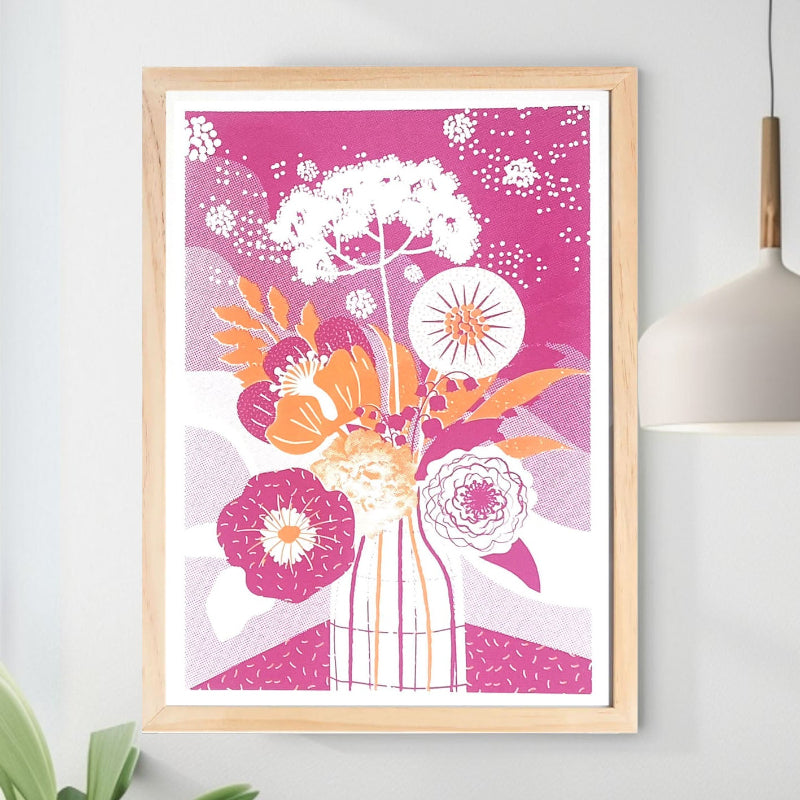 Sérigraphie artisanale « Été » – tirage d’art 2 couleurs imprimé à la main en France, œuvre lumineuse et estivale pour décoration murale naturelle.
