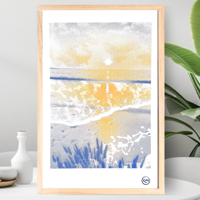 Sérigraphie océan 2 couleurs imprimée à la main – tirage limité inspiré des nuances marines