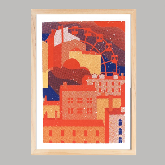 Sérigraphie artisanale « Crépuscule » – tirage d’art 3 couleurs imprimé à la main en France, œuvre poétique inspirée du coucher de soleil, décoration murale lumineuse.