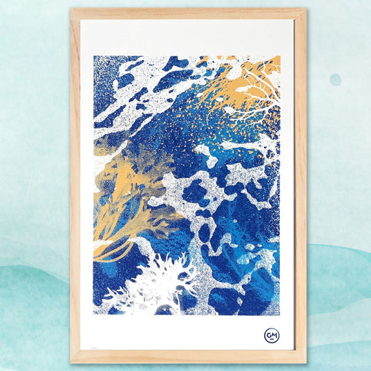 Sérigraphie Ondes – tirage limité 2 couleurs imprimé à la main, inspiration marine abstraite