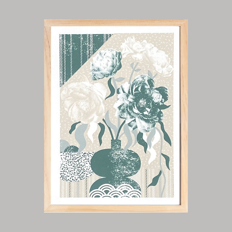 Sérigraphie Pivoine – tirage limité 2 couleurs imprimé à la main, création artisanale florale et décorative